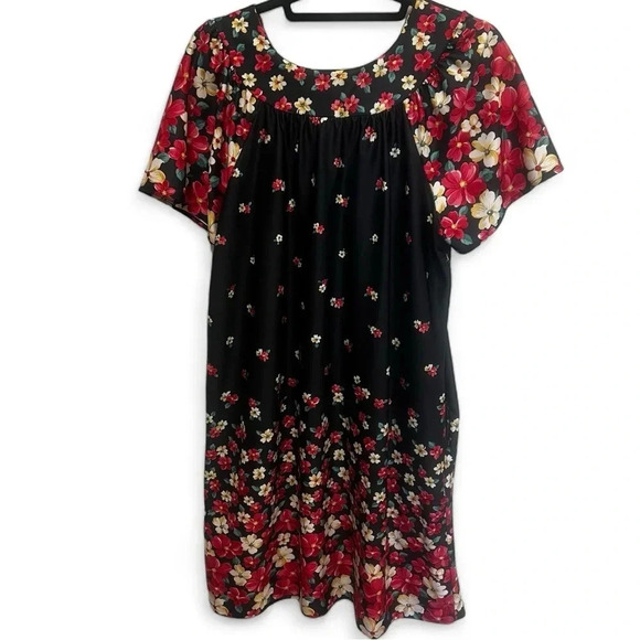 VINTAGE Granada Short Sleeve Floral Nightgown pockets midi length size Medium - Picture 2 of 6